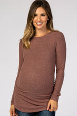 Mauve Soft Knit Button Shoulder Ruched Side Maternity Top