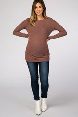 Mauve Soft Knit Button Shoulder Ruched Side Maternity Top