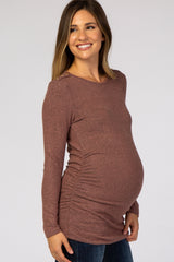 Mauve Soft Knit Button Shoulder Ruched Side Maternity Top