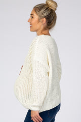 Ivory Soft Knit V-Neck Maternity Sweater