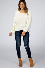 Ivory Soft Knit V-Neck Maternity Sweater