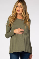 Olive Babydoll Long Sleeve Maternity Top