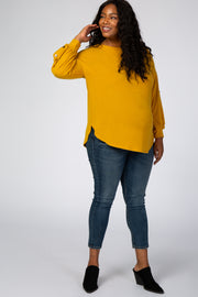 Yellow Soft Brushed Button Long Sleeve Maternity Plus Top