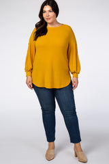 Yellow Soft Brushed Button Long Sleeve Women's Plus Top