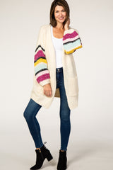 Ivory Thick Knit Striped Bubble Sleeve Maternity Cardigan