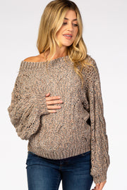 Taupe Chenille Cable Knit Marled Maternity Sweater