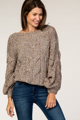 Taupe Chenille Cable Knit Marled Maternity Sweater