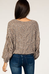 Taupe Chenille Cable Knit Marled Sweater