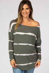 Olive Tie Dye Striped French Terry Maternity Top