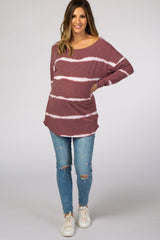 Burgundy Tie Dye Striped French Terry Maternity Top
