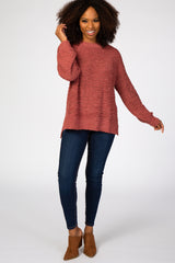 Mauve Popcorn Knit Bubble Sleeve Sweater