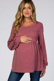 Mauve Textured Knit Babydoll Long Sleeve Maternity Top