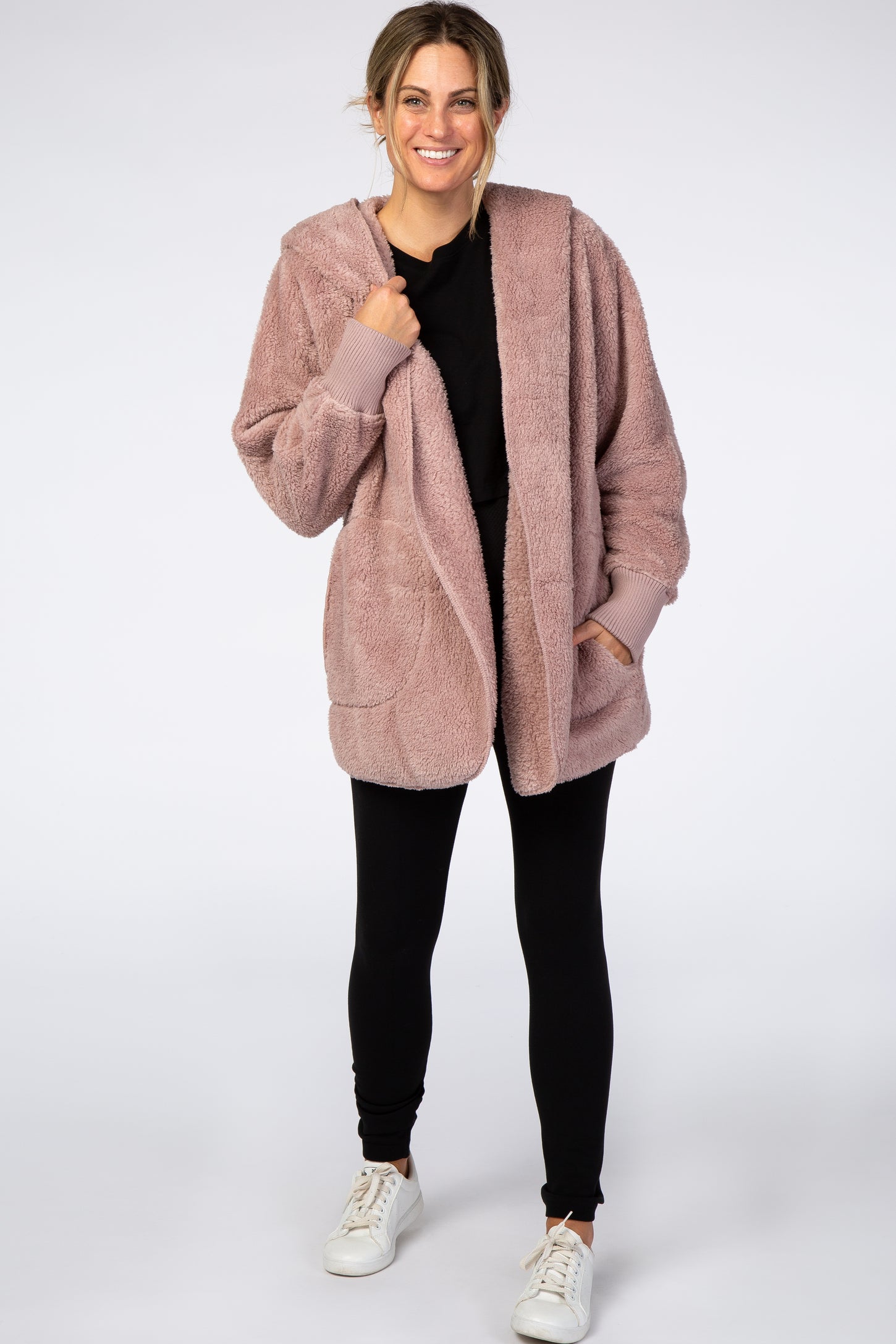 Mauve Fuzzy Hooded Long Sleeve Jacket– PinkBlush