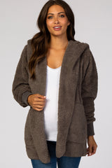 Charcoal Fuzzy Hooded Long Sleeve Maternity Jacket