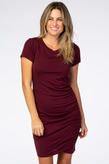 Burgundy Wrap Maternity T-Shirt Dress