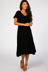 Black Smocked Ruffle Dress