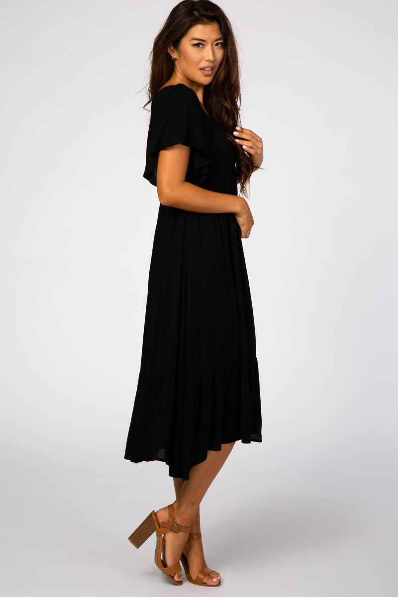Black Smocked Ruffle Dress – PinkBlush