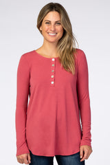 Pink Button Accent Long Sleeve Top
