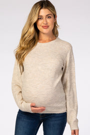 Beige Brushed Knit Maternity Sweater