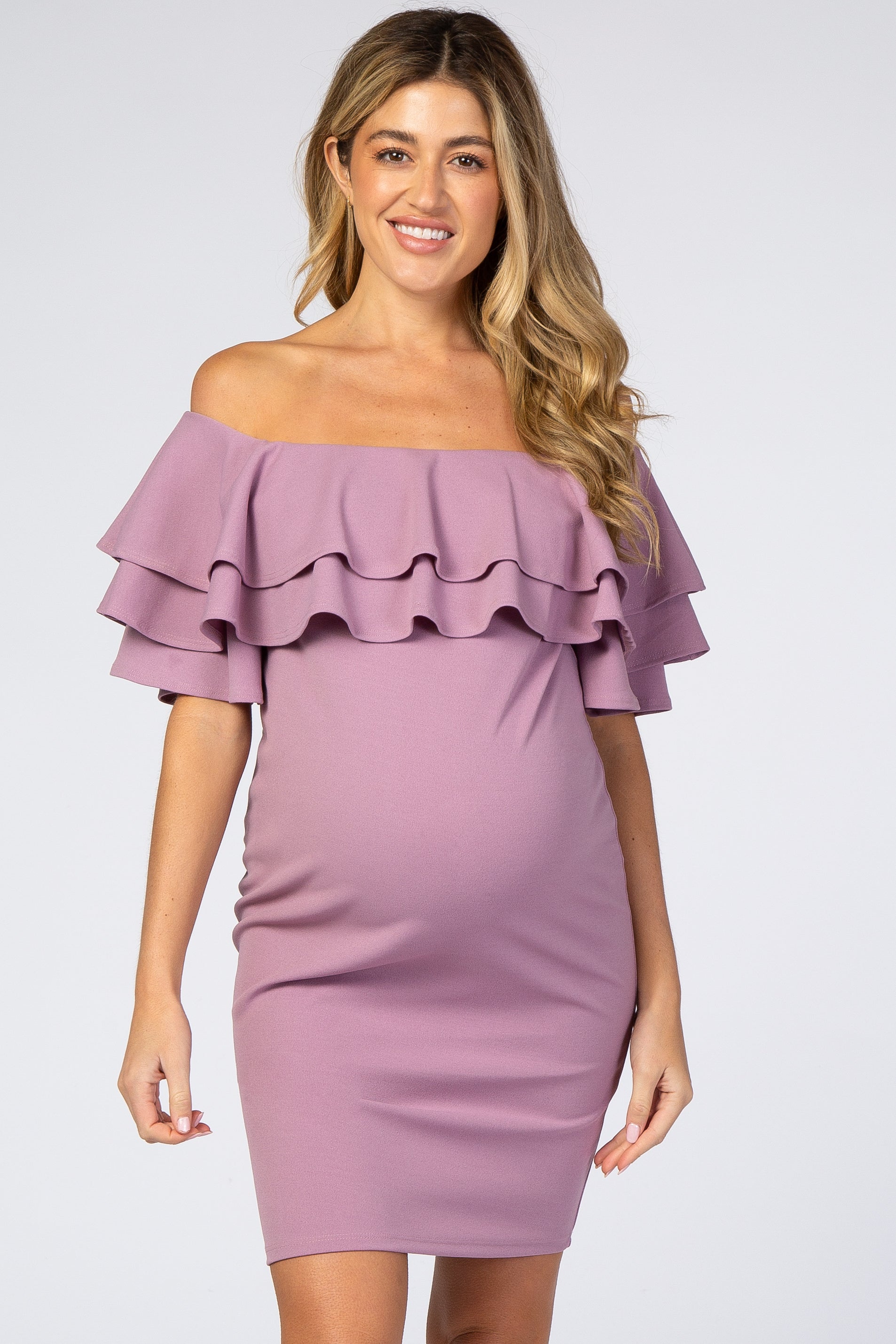 LaClef Women's Casual Ruched Maternity Dress - Dark Rose, Bodycon T-Shirt Dress For Baby Shower & Everyday - View #6