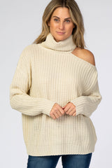Ivory Cutout Shoulder Turtleneck Sweater