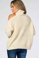 Ivory Cutout Shoulder Turtleneck Sweater