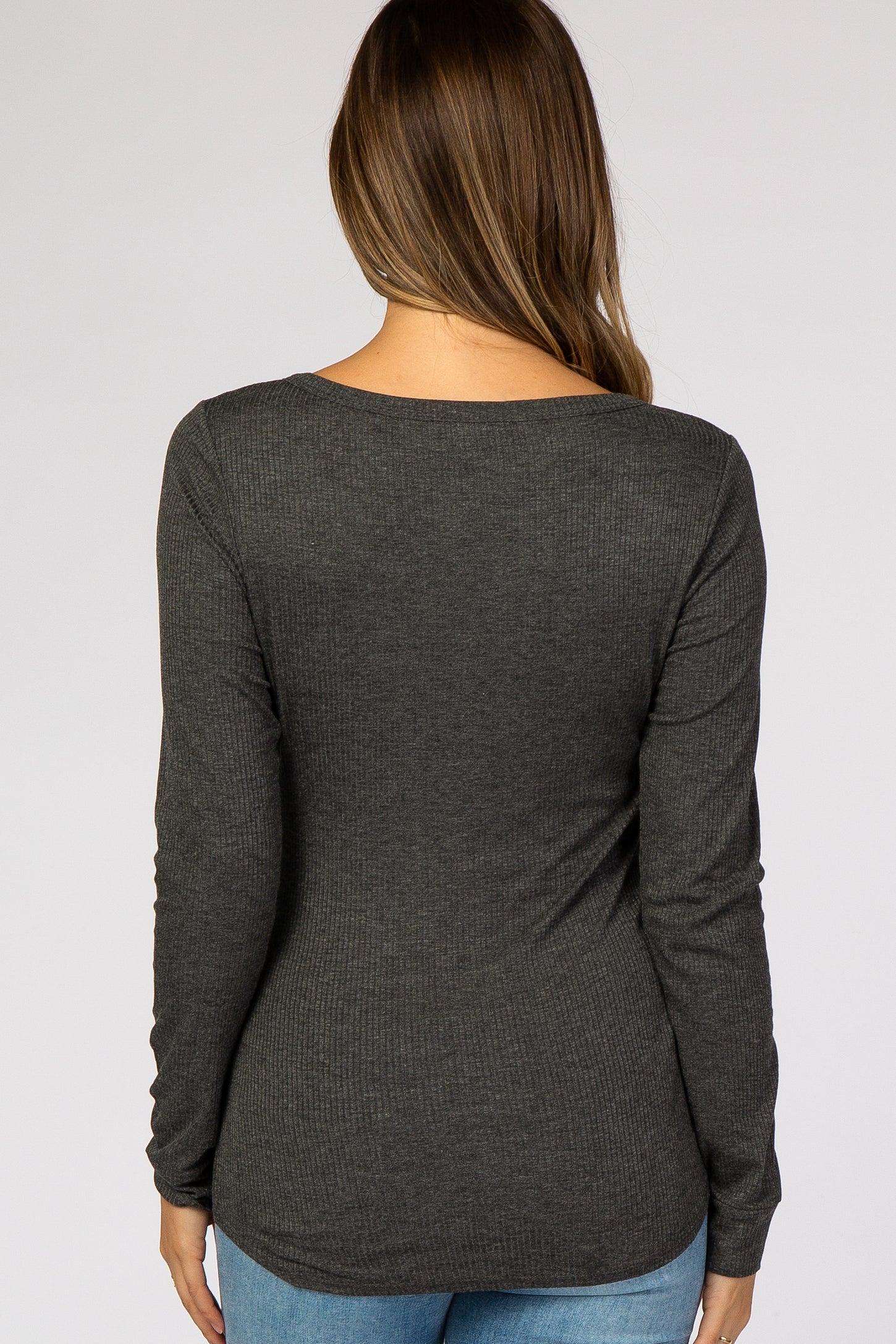 Charcoal Ribbed Button Front Maternity Top