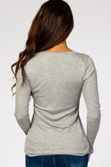 Heather Grey Ribbed Button Front Top