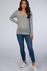 Heather Grey Ribbed Button Front Maternity Top