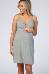Heather Grey V-Neck Babydoll Maternity Sleep Dress