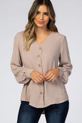 Taupe Button Up Blouse