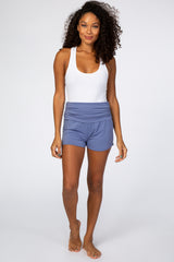 Blue Ruched Side Maternity Lounge Shorts