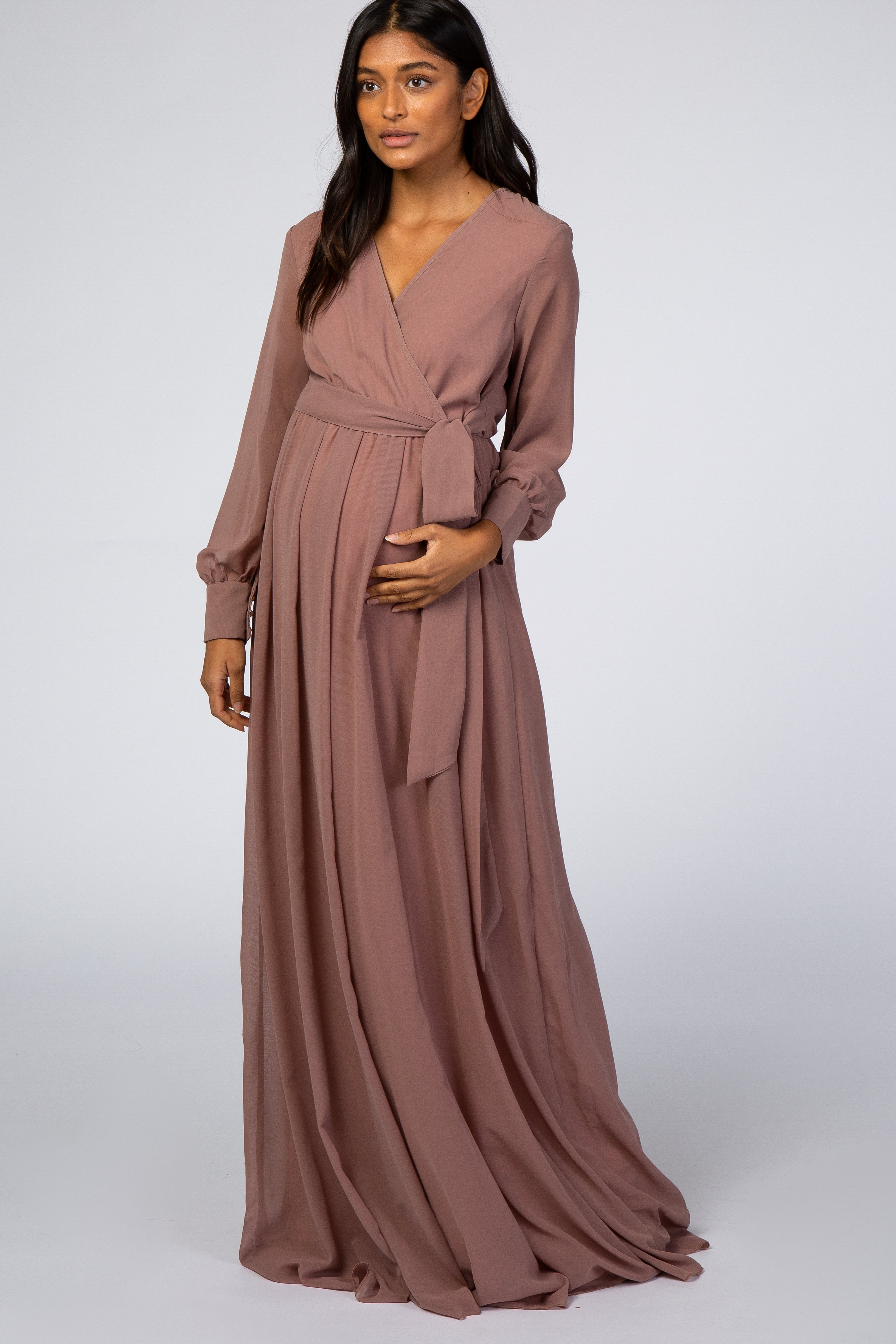 Chiffon long sleeve maxi dresses Clearance