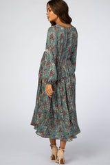 Jade Floral Pleated Skirt Maternity Midi Dress