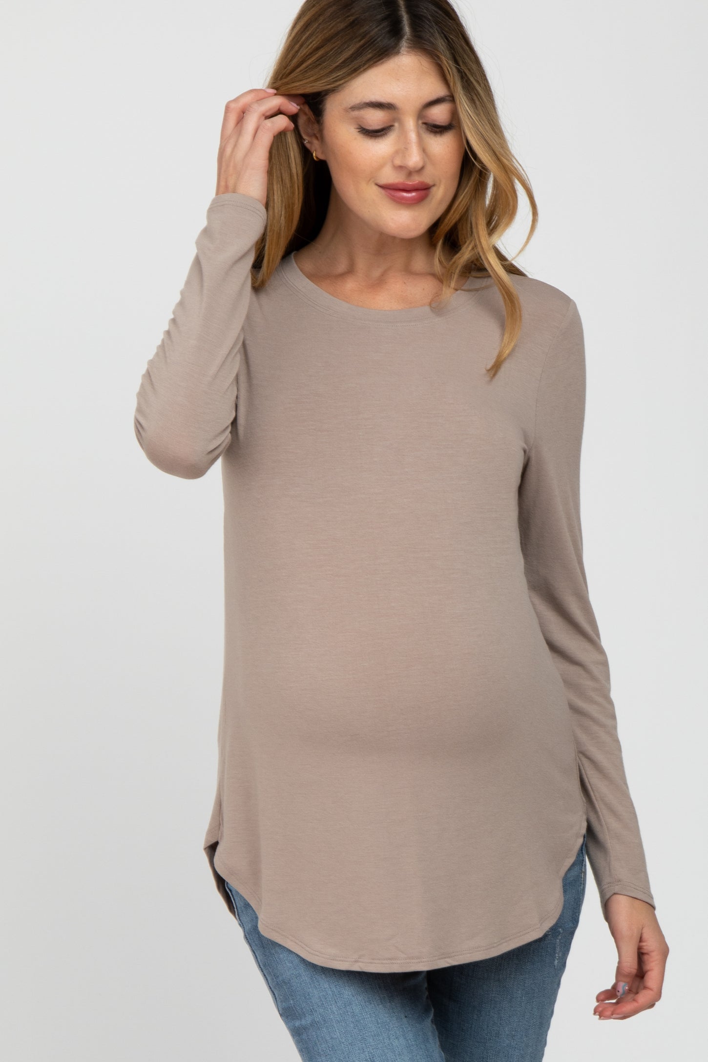 Taupe Basic Long Sleeve Maternity Top