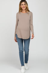 Taupe Basic Long Sleeve Maternity Top