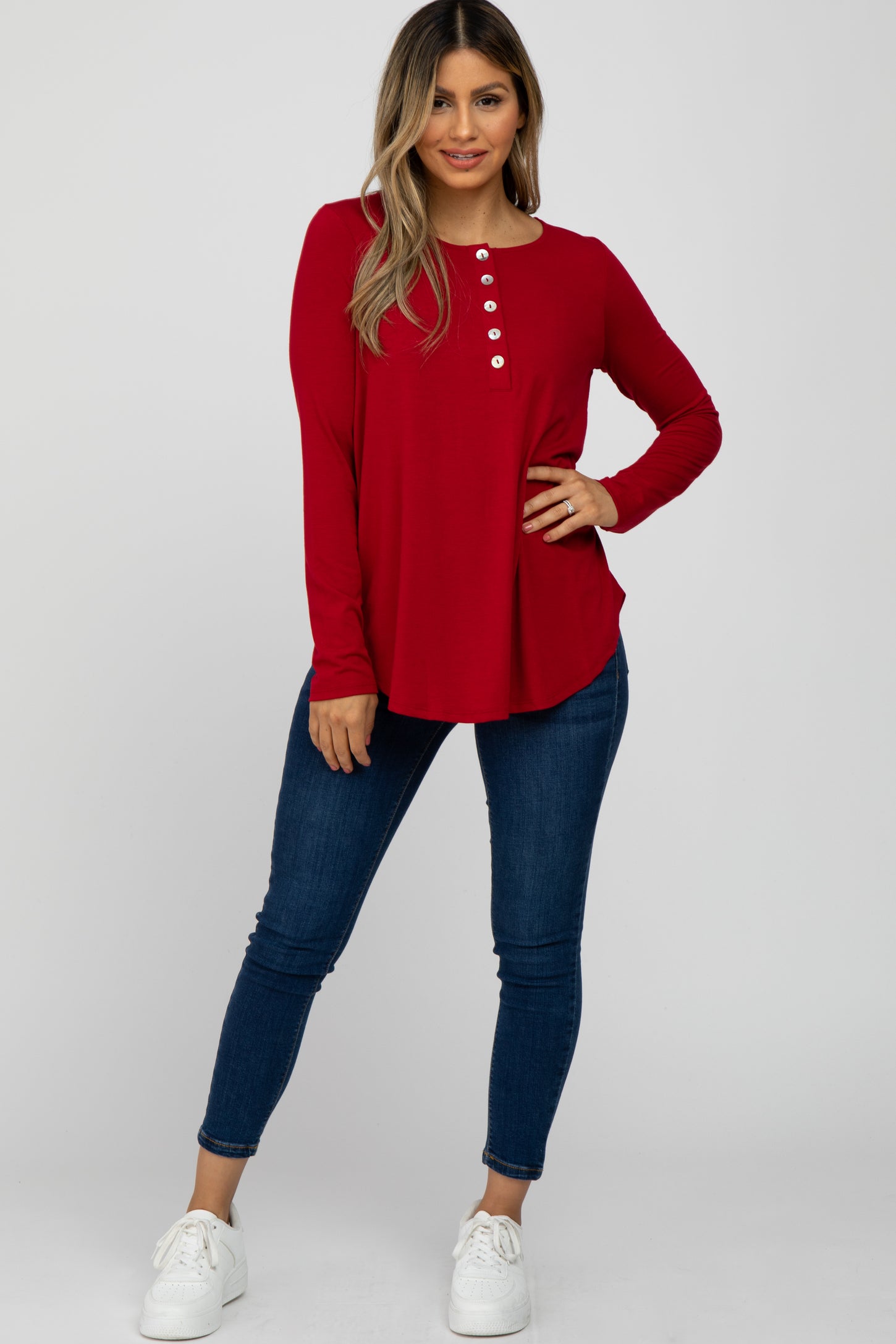 Red Basic Long Sleeve Top