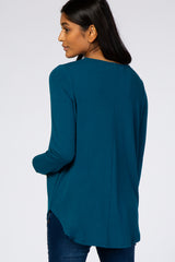 Teal Button Accent Long Sleeve Maternity Top