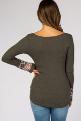 Olive Colorblock Sleeve Fitted Maternity Top