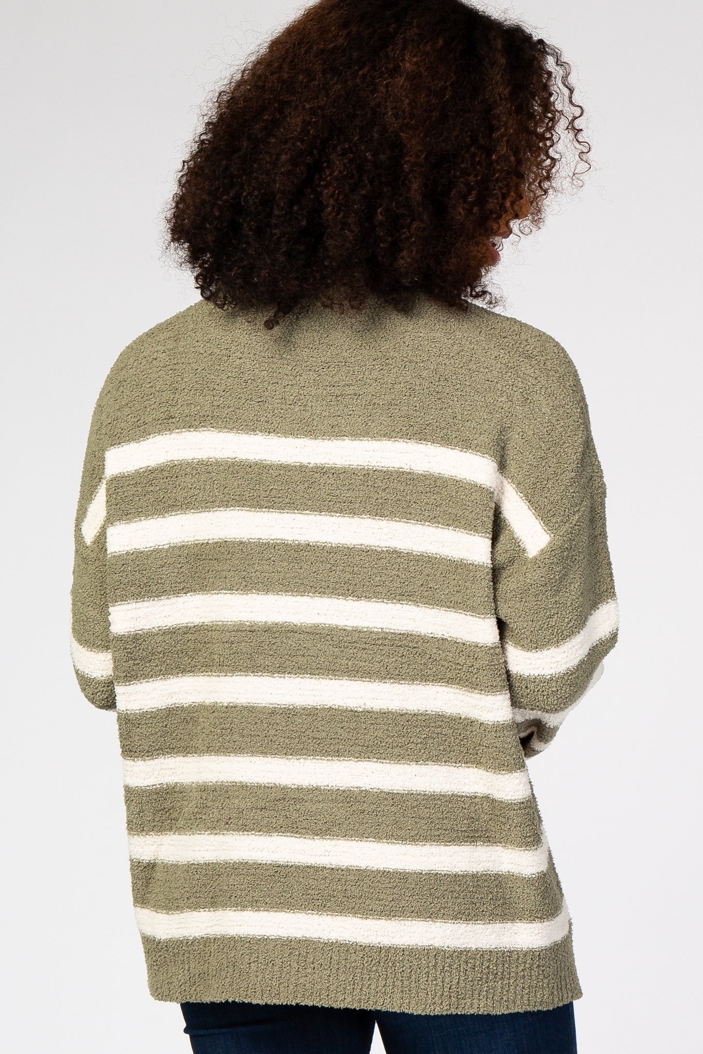 Olive Striped Fuzzy Knit Sweater
