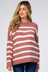 Mauve Striped Fuzzy Knit Maternity Sweater