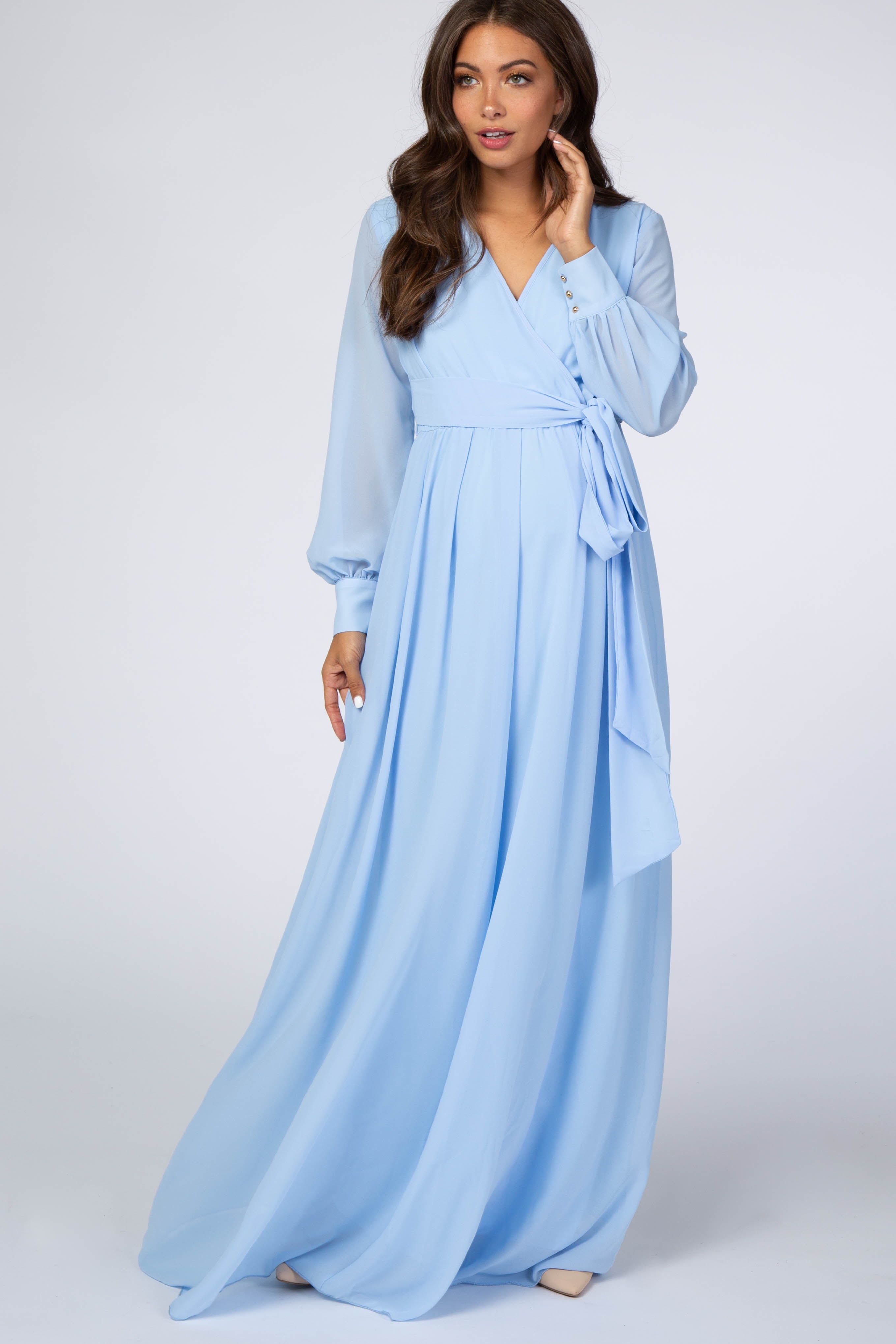 aflange cilia niece Light Blue Chiffon Long Sleeve Maternity Maxi Dress – PinkBlush