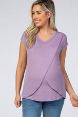 Lavender Layered Wrap Front Maternity Nursing Top