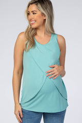 Emerald Green Solid Sleeveless Maternity Nursing Top