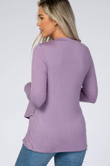 Lavender Solid Layered Front Long Sleeve Maternity/Nursing Top