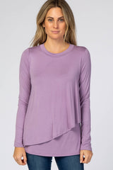 Lavender Solid Layered Front Long Sleeve Maternity/Nursing Top