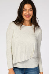 Heather Grey Solid Layered Front Long Sleeve Nursing Top