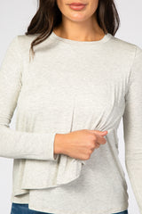 Heather Grey Solid Layered Front Long Sleeve Nursing Top