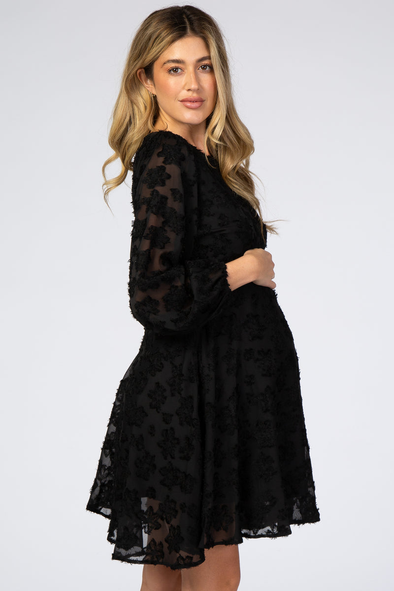 Black Chiffon Flocked Floral Maternity Dress– PinkBlush