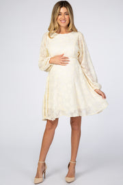 Cream Chiffon Flocked Floral Maternity Dress